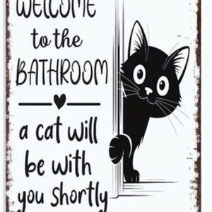 Funny Cat Bathroom Sign Wooden Wall Decor 8x12